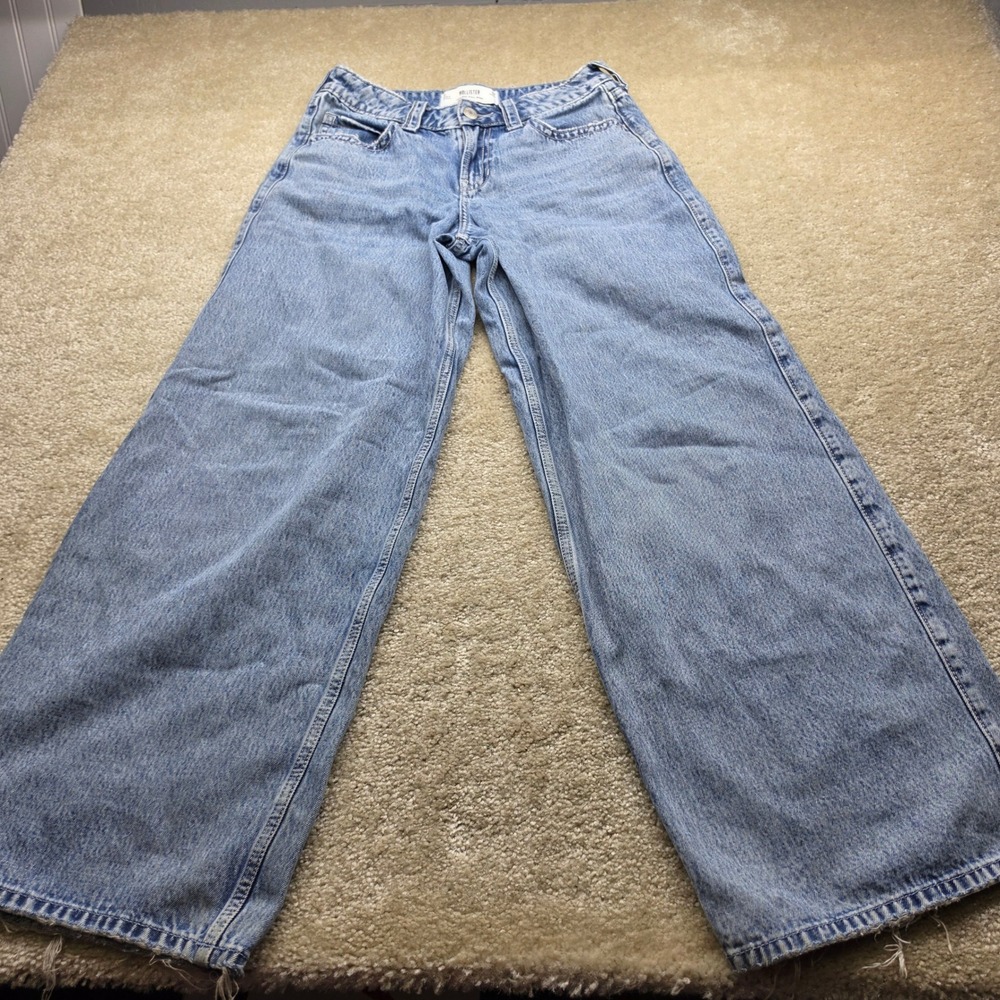 Hollister Low-Rise Super Baggy Jeans Light Wash Blue Wide Leg size 0